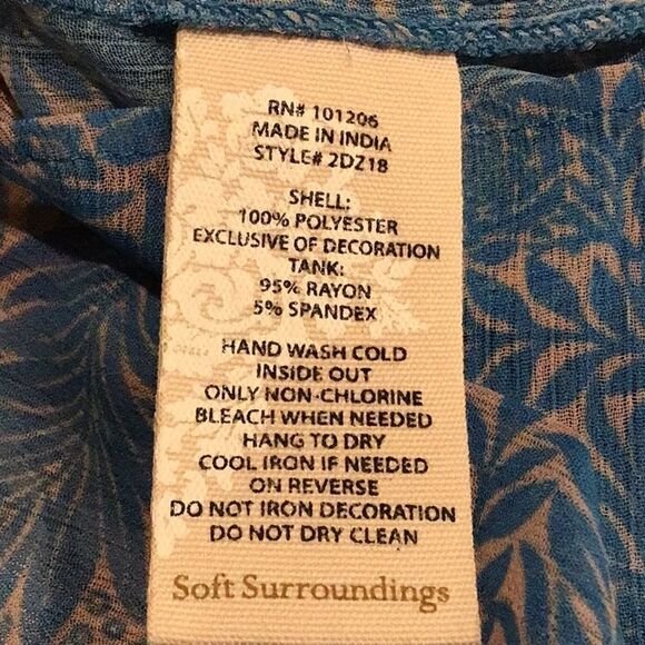 Soft Surroundings Pergola Blue Pink Floral Embroidered Sparkle Peasant Blouse - Picture 15 of 15